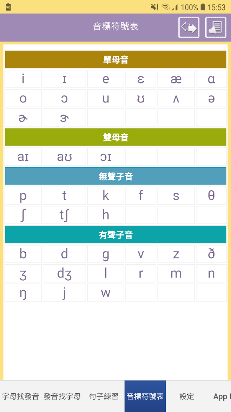 英文口說練習網站App - 自然發音速成寶典Lite 4 - 音標符號表