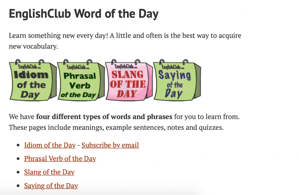 어린이 영어 어휘 잉글리쉬클럽 EnglishClub, Word of the Day