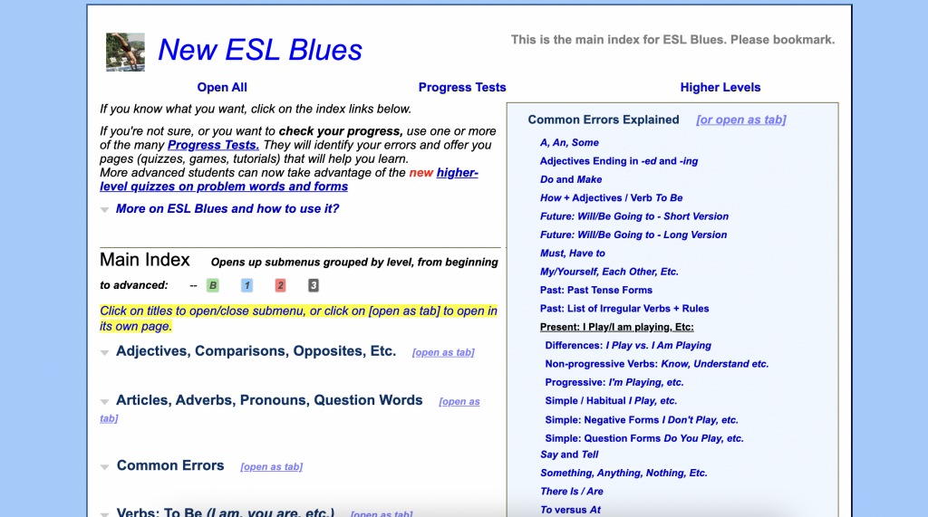 영어 문법 공부 사이트, 영어 문법, new ESL Blues