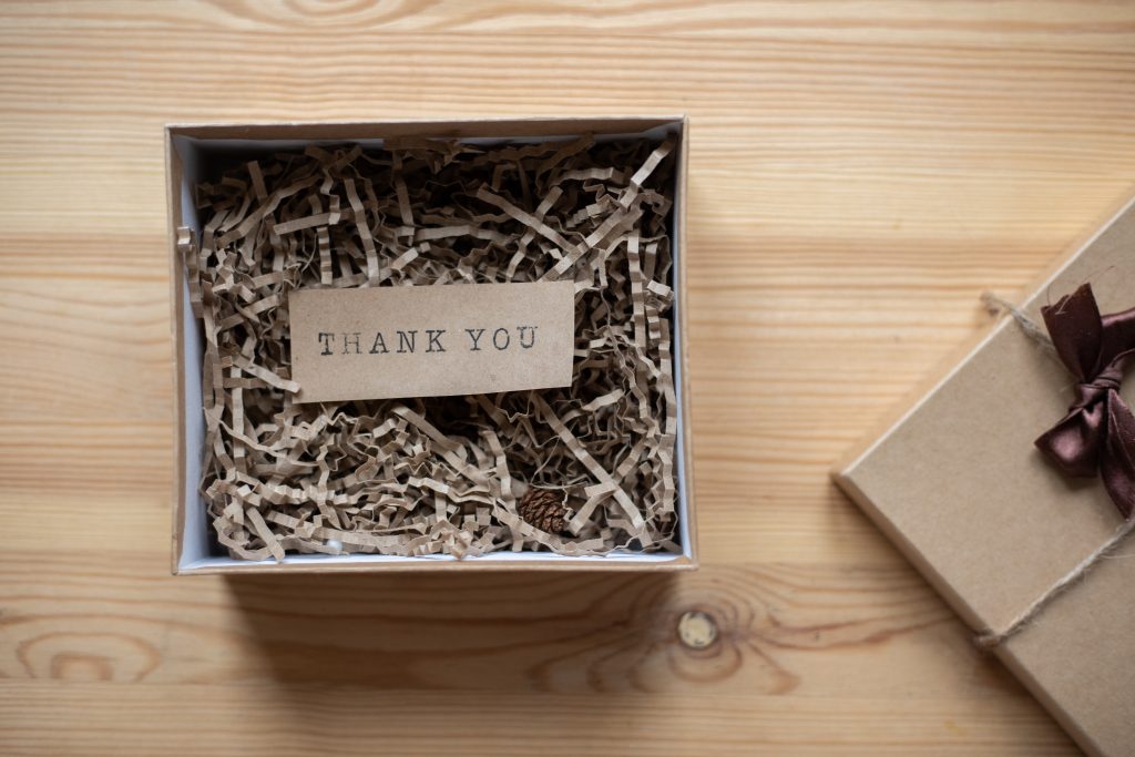 thank you note in a box